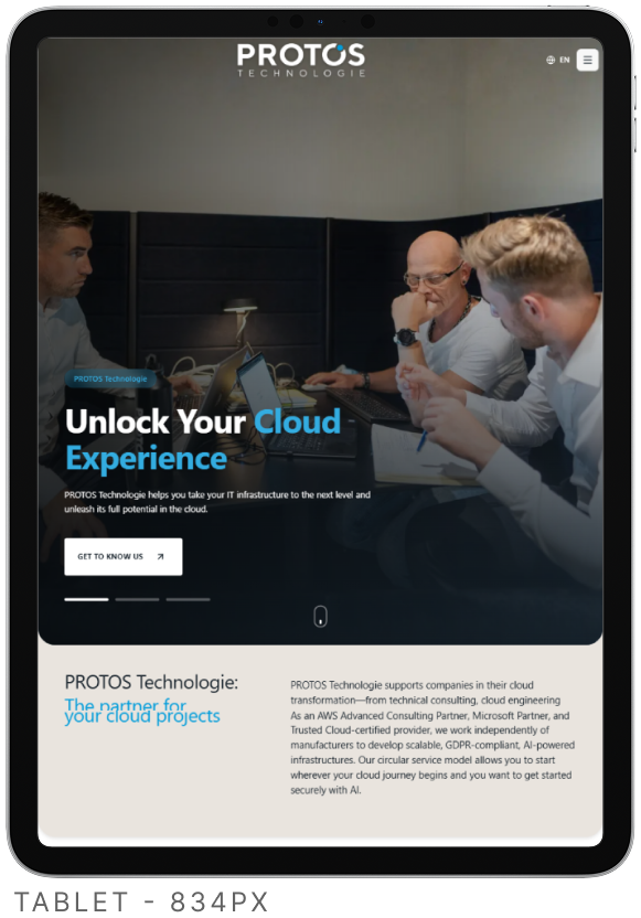 Protos Website auf dem Tablet – 834px